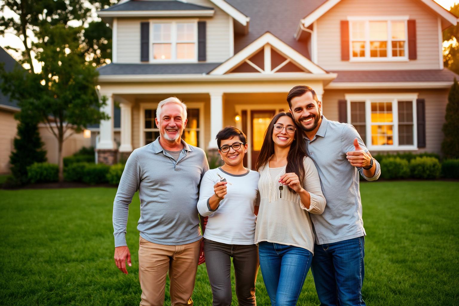 Family in front of their new home
